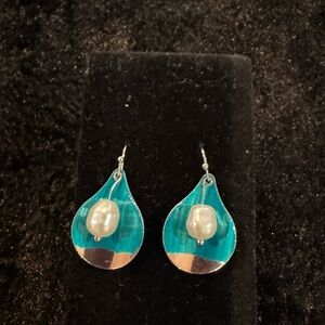 Elegant Teal and Silver Earrings